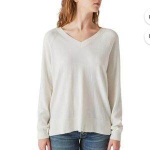 Lucky Brand Women's V-Neck Sweater, Long Sleeves, Side Slits,Cotton Blend, Cream